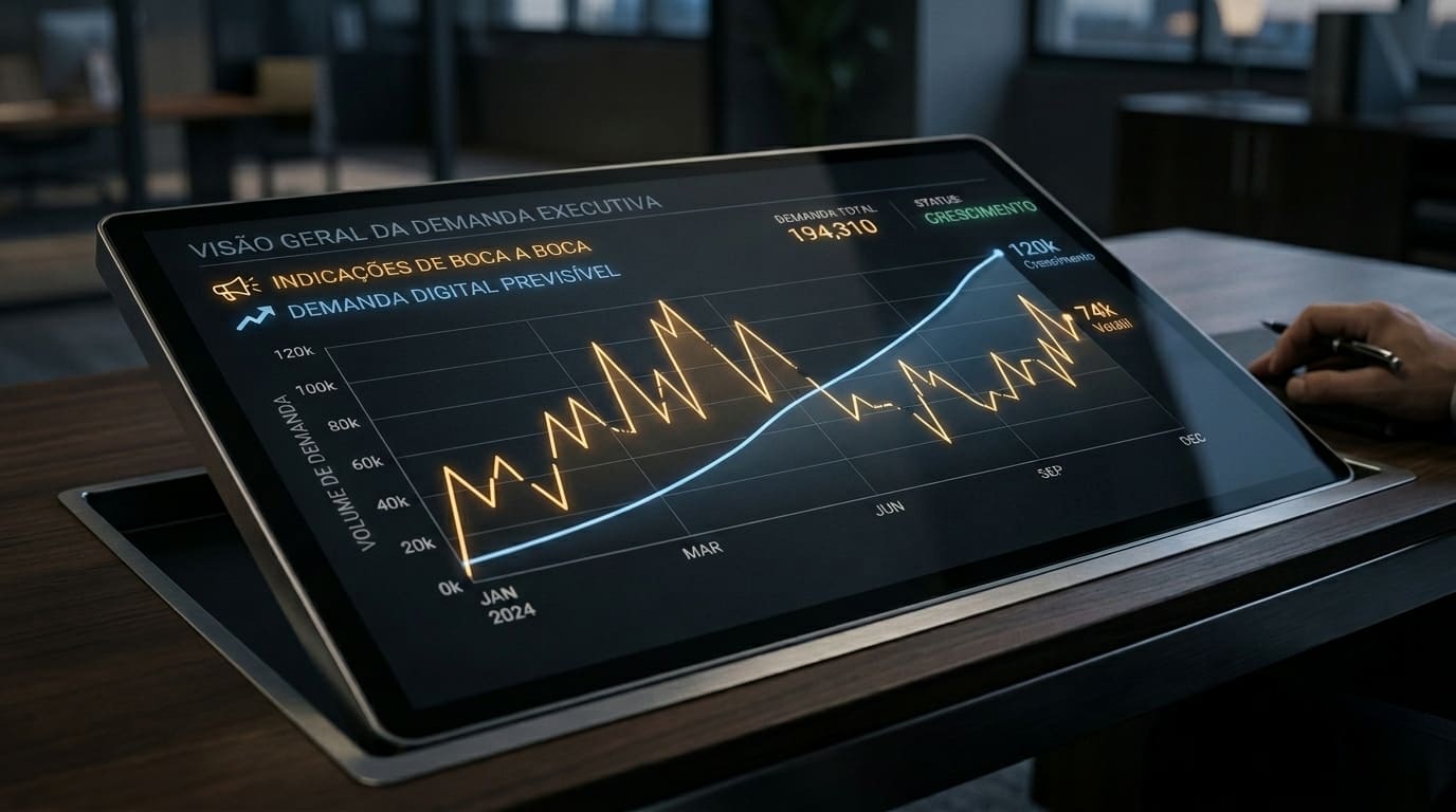 Gráfico de previsibilidade comercial demonstrando o risco do fluxo de caixa dependente apenas de indicações boca a boca no mercado B2B.
