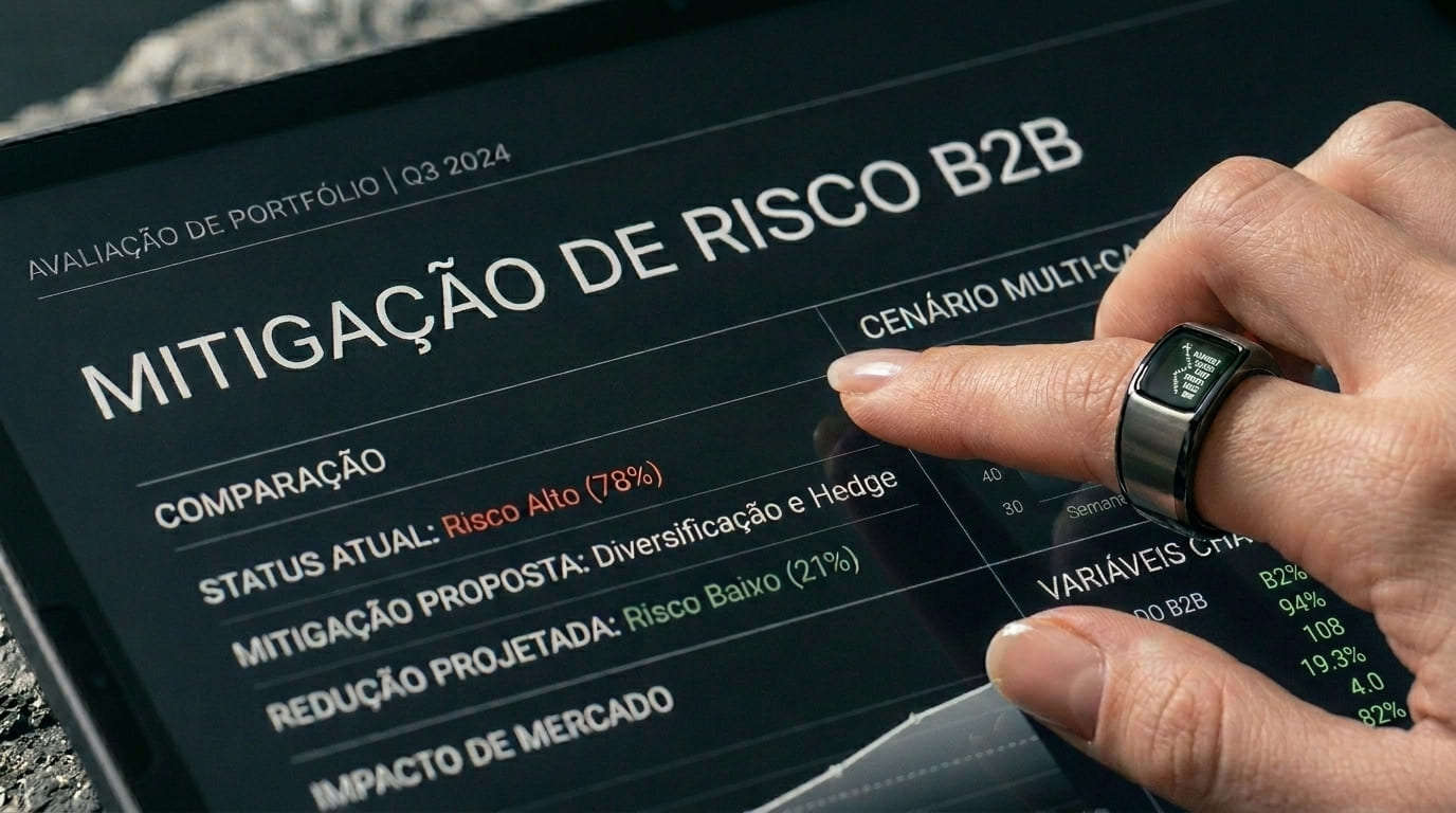 Close-up macro de uma caneta de aço assinando um contrato de alto ticket sobre um tablet digital, representando a mitigação do medo de errar na compra B2B.